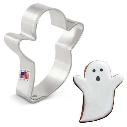 Mini ghost-shaped cookie cutter by Ann Clark, designed with a charming, small ghost silhouette and rounded edges, ideal for creating cute and festive ghost-themed cookies