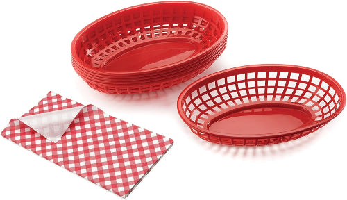 Pub Baskets with Red Liners, Set of 4 Baskets and 4 Liners