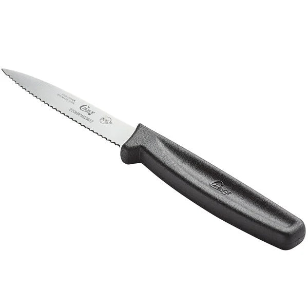 Serrated Edge Paring Knife with Black Handle 3 1/4"