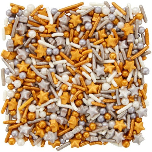 Sprinkles Mix - Metallic White, Silver and Gold Star