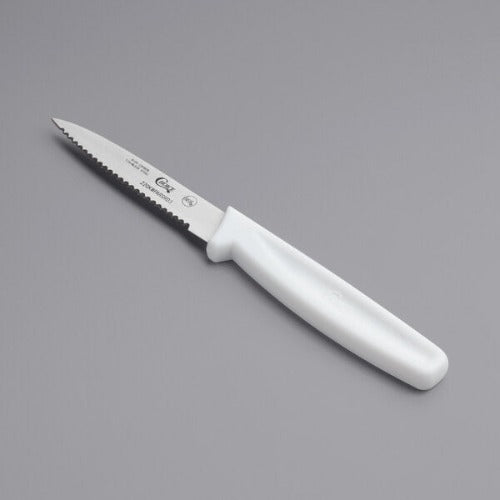 Serrated Edge Paring Knife with White Handle