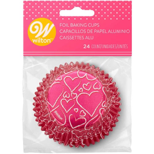 Standard Cupcake Liners - Pink Hearts Valentine's Day Foil