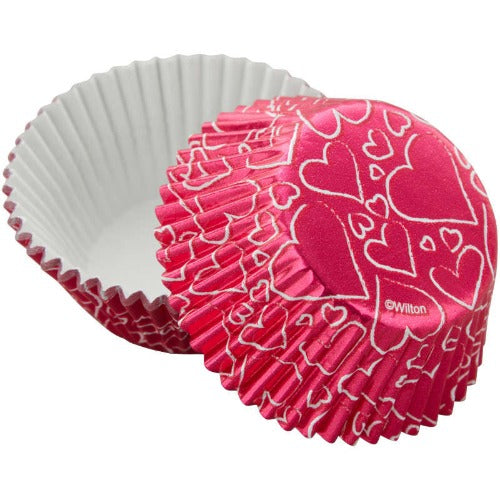 Standard Cupcake Liners - Pink Hearts Valentine's Day Foil