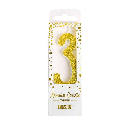 Candles - Gold Glitter Number 3