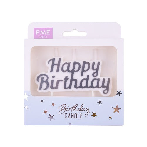 Candle Topper - Happy Birthday Silver