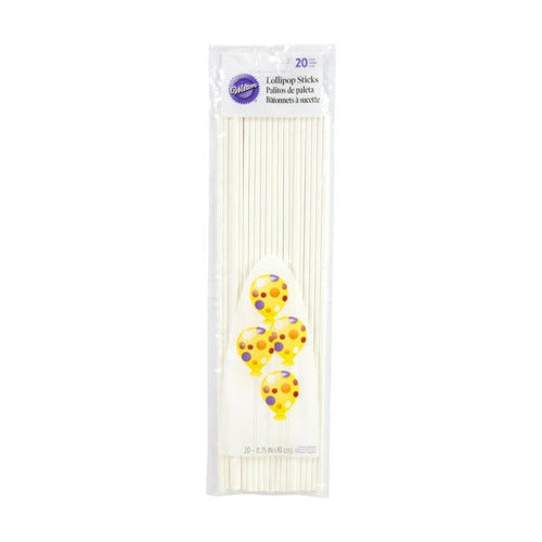 Wilton Lollipop Sticks, 11.75 inches long, white paper sticks designed for making lollipops, cake pops, and other treats, providing a sturdy and food-safe handle for crafting and displaying confections