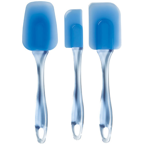 Spatula Set featuring three pieces. The set includes three spatulas of varying sizes and shapes, each with a flexible, silicone head and a sturdy handle. Ideal for mixing, scraping, and spreading, the spatulas come in a variety of colors and are designed to be heat-resistant and easy to clean