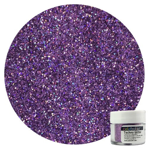 Techno Glitter in Lavender Hologram by CK Products is a dazzling edible glitter with a lavender hue and holographic finish. The glitter reflects a spectrum of colors, creating a sparkling, multi-dimensional effect that adds a vibrant and eye-catching touch to cakes, cupcakes, and other sweet treats